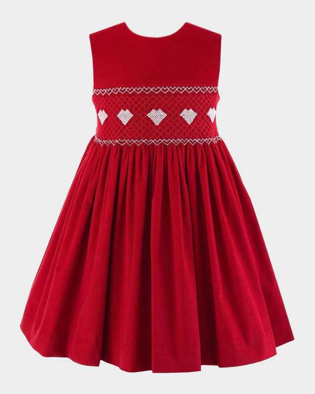 Girl's Heart Smocked Pinafore Dress, Size 2-10